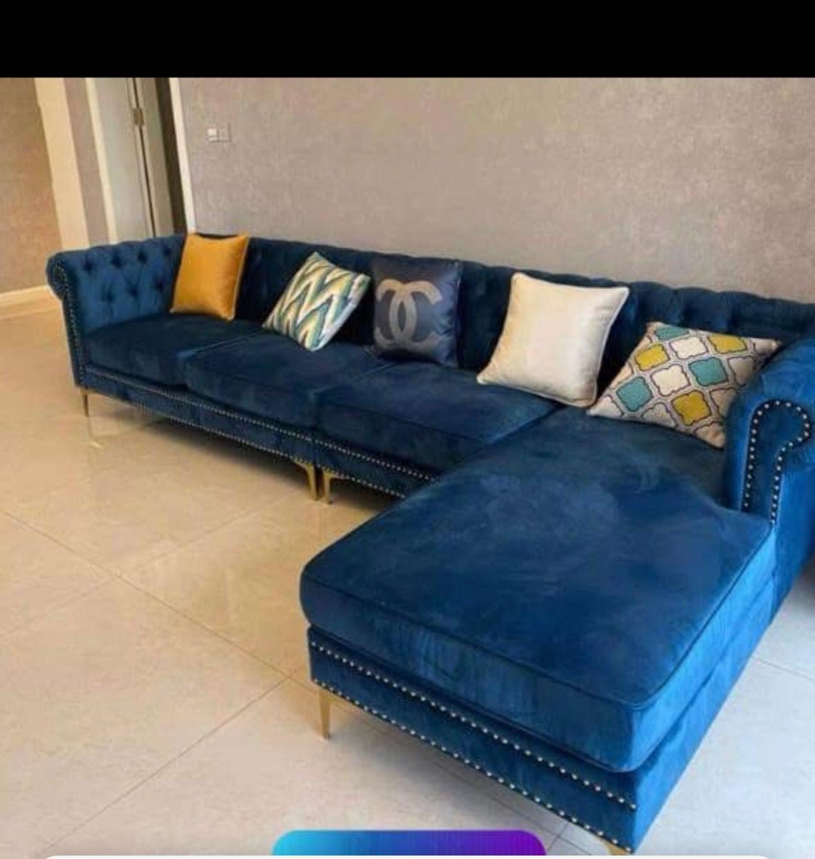 Royal blue velvet lounge
