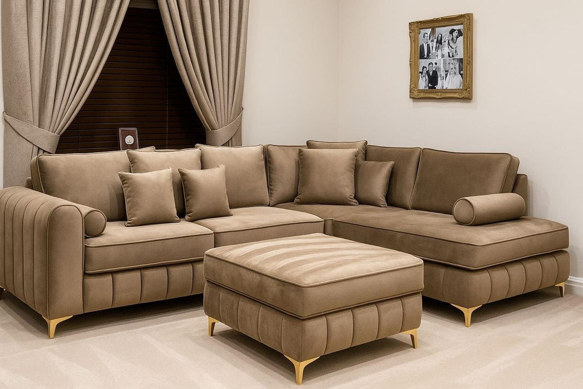 Camel Velvet with ottoman lounge
