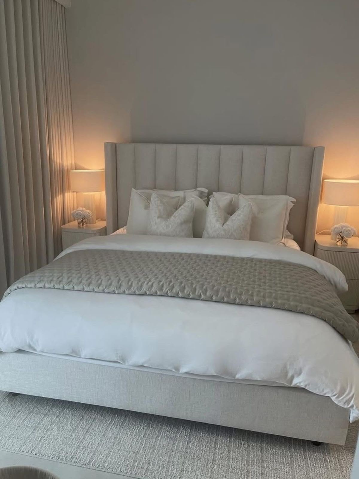 Cream Channel Standard Headboard & Base Set