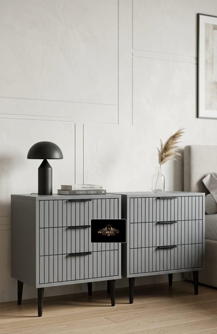 Grey Ribbed Pedestal Drawers with Tapered Legs | set