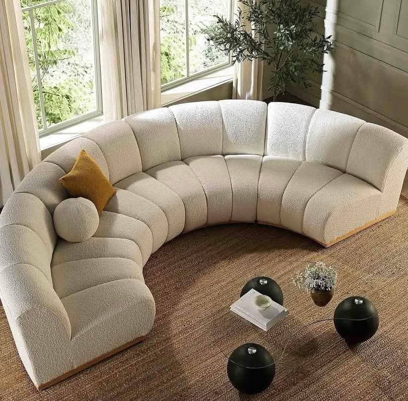 Ivory Boucle Curved Sectional Lounge