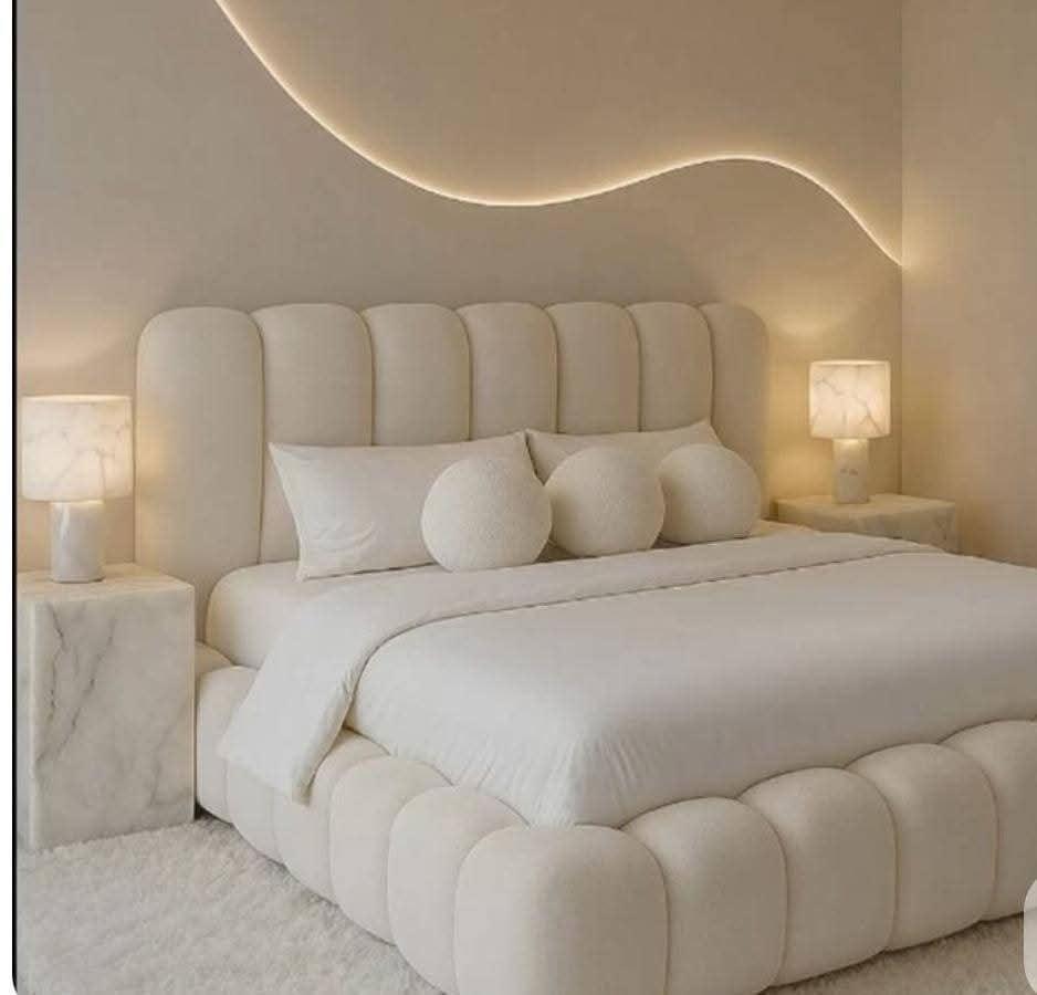 Ivory Cloud Channelled headboard & base