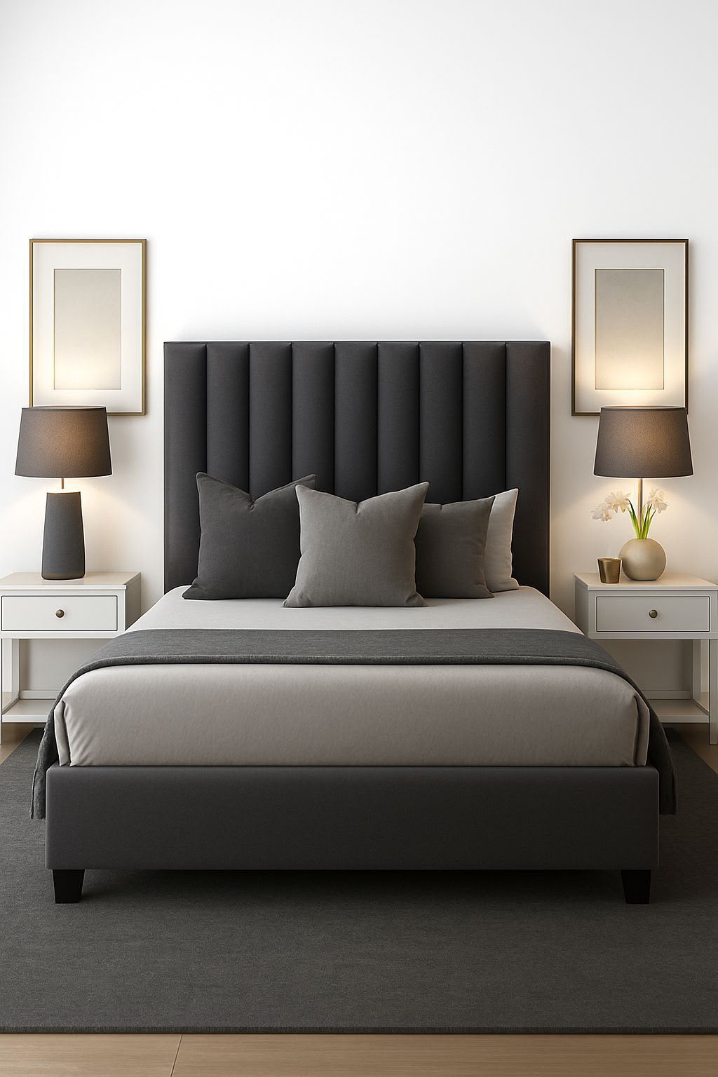 Charcoal Channel Standard Headboard & Base Set